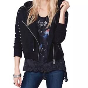 New Free People Moto Studded Rocker Zip Hoodie Size XS